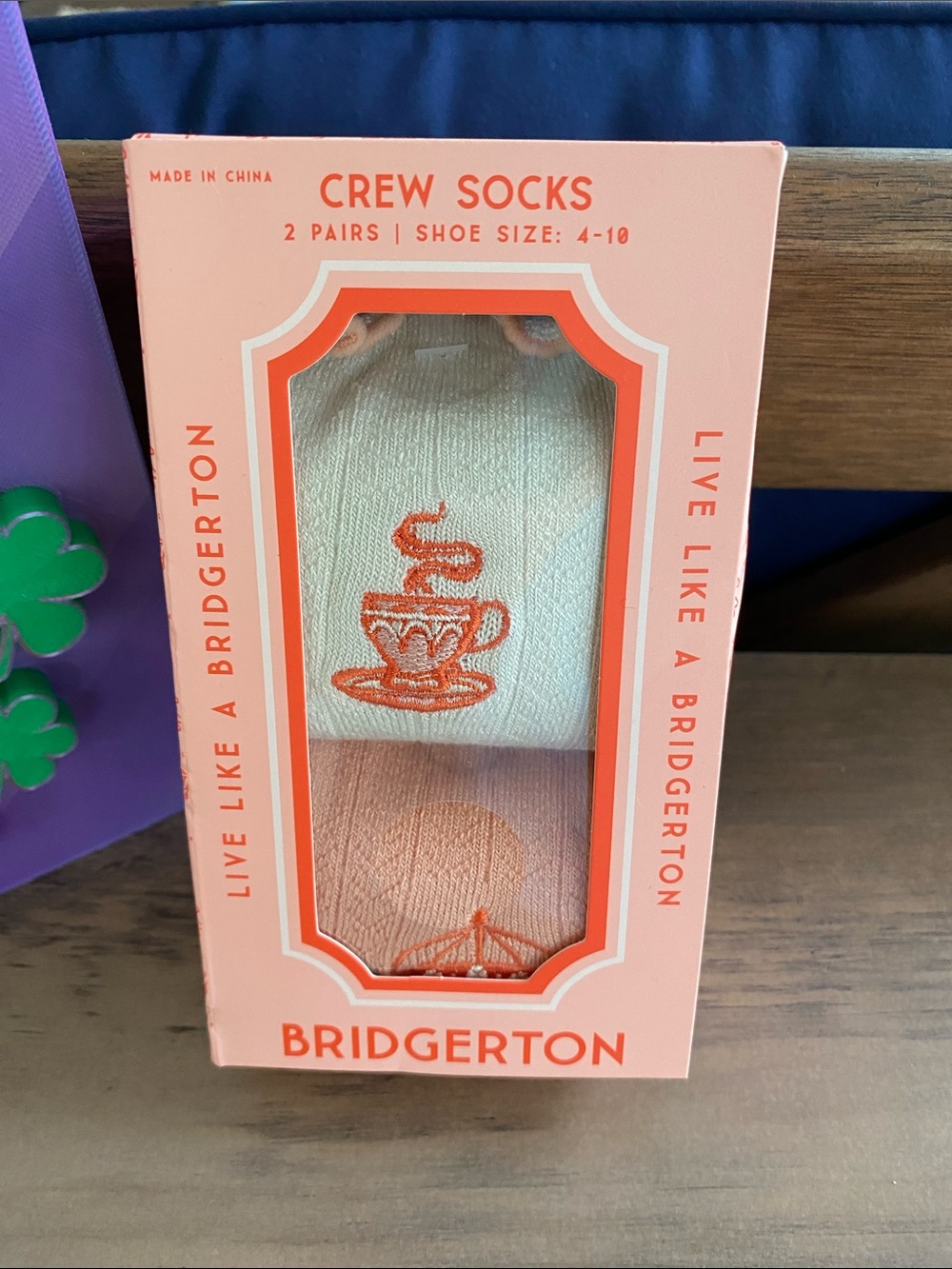 Bridgerton Crew Sock 2-Pack — White & Peach